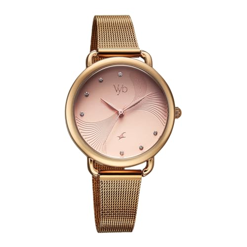 Image of Fastrack Vyb 6.0 Classique Quartz Rose Gold Round Dial Women's Watch | Stainless Steel Mesh Strap Material | Watches for Women Analog | Girl's Analog Watches - FV60091WM01