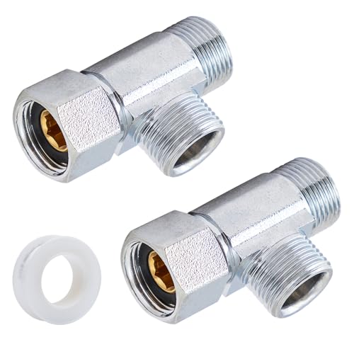 SUNGATOR 3/8 Inch Compression Tee 3 Way Water Line Splitter Add-A-Tee Valve 3/8 Inch Inlet x 3/8 Outlet x 3/8 Outlet No Lead Brass Compression Splitter (2-Pack)