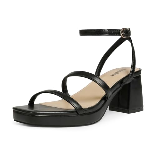 Easyfox Platform Sandals for Women Open Toe Chunky Heels Two Strap 7cm/2.76" Platform Heels