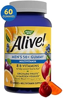 Nature's Way Alive! Men's 50+ Gummy Multivitamin, High Potency Vitamin B6, Supports Brain Function*, Fruit Flavored, 60 Gummies