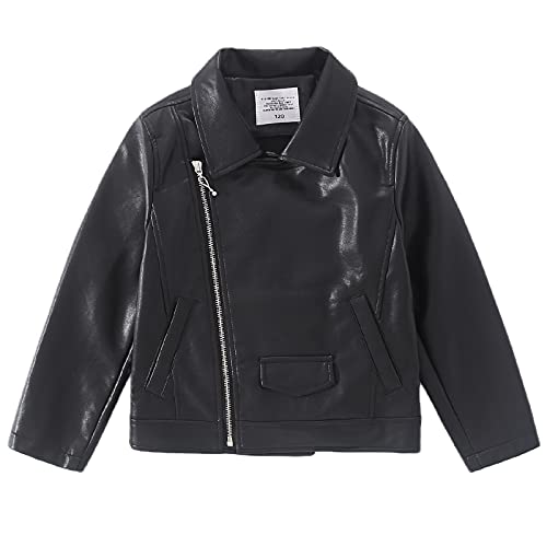 Image of Girls Faux Leather Jacket Motorcycle & Bomber Style for Kids 4-12, Windproof Zip Jacket with Pockets