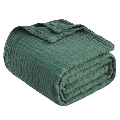 Image of EMME Cooling Muslin Twin Blanket Breathable Gauze Blanket Soft Lightweight Summer Blankets Adults Gifts for Women (Forest Green, 60 inchx80 inch)