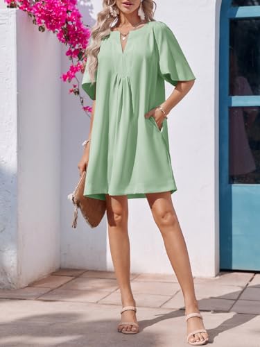 Image of Wenrine Womens Flutter Short Sleeve Mini Dress Casual V Neck Loose Flowy Summer Dresses