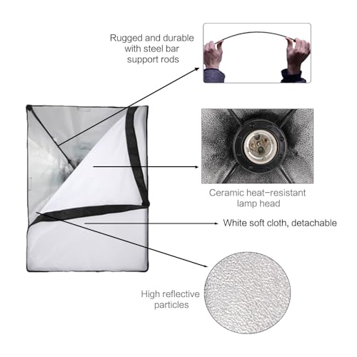 Image of Photography Softbox Lighting Kits 50x70CM Soft Box E27 Bulb Continuous Photography Light Photo Studio Equipment for Camera Shooting Video Recording