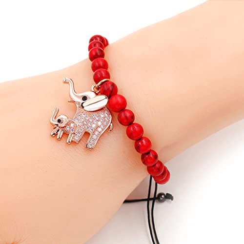 Image of Matte Agate Black Onyx /Turquoise Beads Bracelet, Good Luck Mom and Baby Elephant Bracelet, To My Mom Bracelet Gifts for Mothers Day from Daughter
