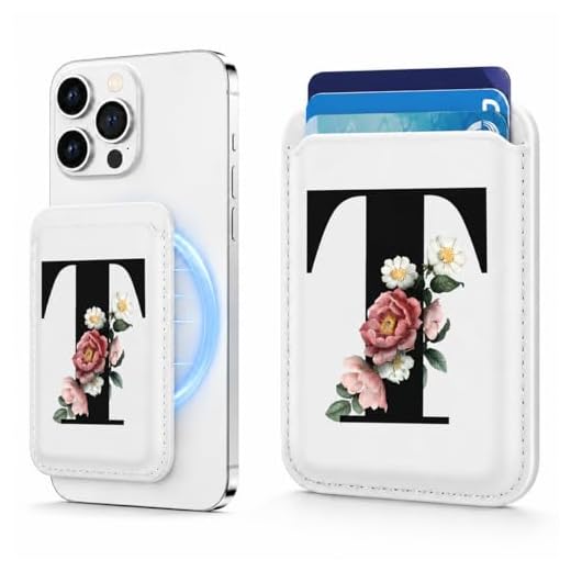 Floral Monogram Letter T Magnetic Phone Card Holder, Slim PU Phone Wallet for Credit Cards, Back Card Pouch