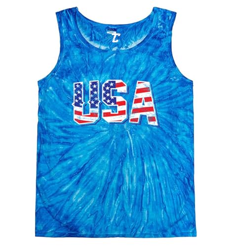 Tcombo USA - Retro American Flag Stars & Stripes Men's Tank Top (Aqua Tie Dye, Medium)