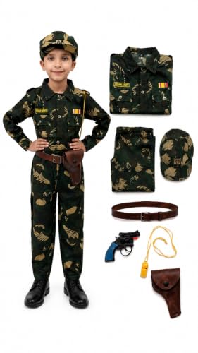 Image of BookMyCostume Kids 6-Pcs Forces & Community Helper Costume Collection - Army, Military, Navy, Police & Soldier Outfits - Fancy Dress for Patriotic Events, School Annual Day, Role-Play & Competitions