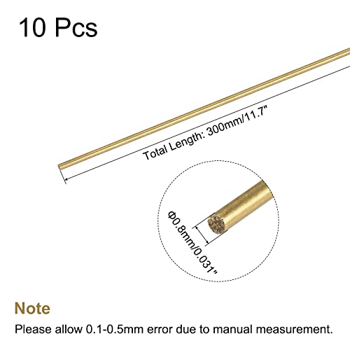 Meccanixity MEA220602EE0169 Brass Rod,Brass Solid Round Rod 0.8Mm/0.03Inch Diameter 300Mm Length Lathe Bar Stock For Rc Model Diy Craft Pack Of 10 thumb #1