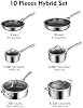 SNOWCLAD Set de ollas y sartenes antiadherentes | Utensilios de cocina de acero inoxidable | 10 piezas | Libre de PFOA | Híbrido | Compatible con inducción | Sartén, cacerolas, sartén salteadora y olla 8