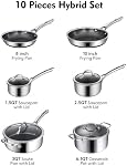 SNOWCLAD Pots et casseroles ensemble non bâton, 10 Ensembles de cuisine en acier inoxydable hybride Pcs, poêles à frire, casseroles, poêle à sauter & Pot de stockage, PFOA Seringue de cuisine gratuite, Compatible Induction
