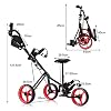 COSTWAY-Carrito-de-Golf-Carrito-de-Golf-Plegable-con-3-Ruedas-y-Asiento-Mango-de-Altura-Ajustable-Marcador-Portavasos-Paraguero-Freno-de-Pie-Ruedas-Extraibles