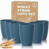 Perlapoc Plastic Drinking Cups Set of 6, 16 OZ Wheat Straw Cups, Dark Blue