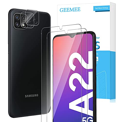 GEEMEE für Samsung Galaxy A22 5G (6,6") de Pantalla Protector de Lente de cámara,【2 Pack + 2 Pack 】 Cristal Templado Película Vidrio Templado 9H Alta Definicion Glass Screen Protector -Transparente Cover