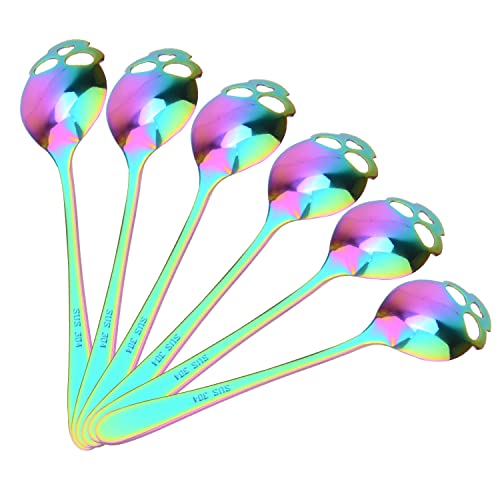 304 Stainless Steel Sugar Tea Skull Spoons, Coffee Stirring Slotted Metal Spoon, Espresso Spoons for Dessert, Cake - Rainbow Set of 6
