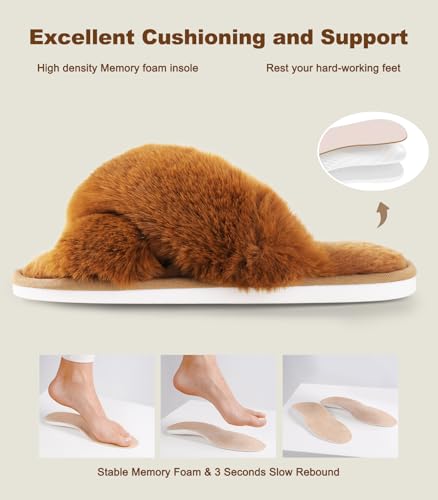 Image of Ankis Women's Fuzzy Slippers Cross Band Memory Foam Open Toe Comfy Soft House Shoes Anti-Slip Indoor Outdoor Gifts for Women