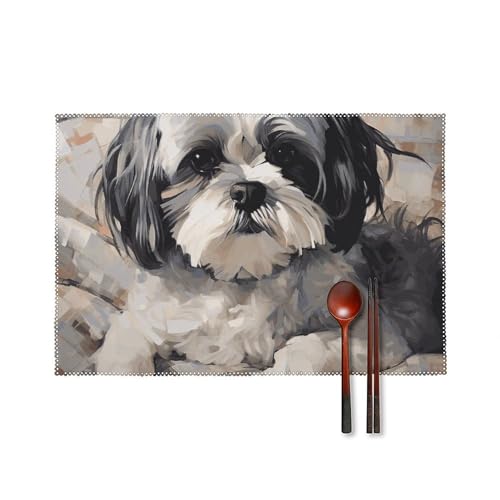 Set de table Shih Tzu résistant chaleur lavable nappe rectangulaire