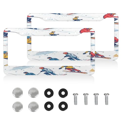 HISQSTUU Skiing Skier License Plate Frames 1 Pack Snow Mountain