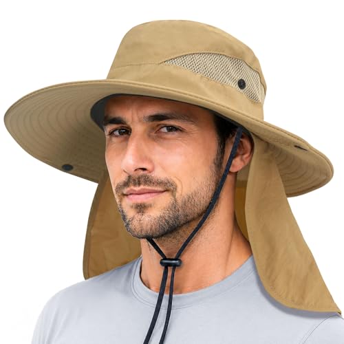 Image of PFFY Sun Bucket Hats for Men Women Fishing Hat Wide Brim Hat with Neck Flap
