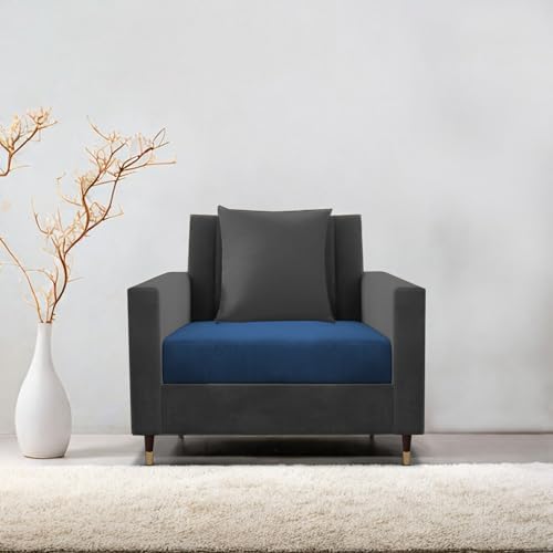 Image of Casaliving Garcia 1 Seater Sofa Set for Living Room (Blue Black Colour) Premium Fabric Sofa