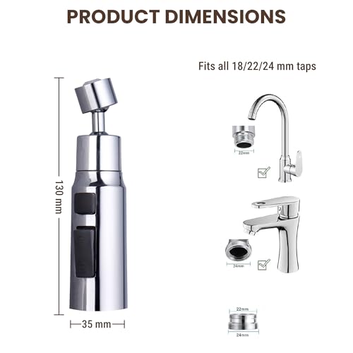 Image of Amazon Basics Tap Extension for Kitchen Sink - Pack of 1 | 3 Flow Modes | Flexible Faucet Extender for Taps | Aerators for Water Tap | Upto 80% Water Saving - Compact