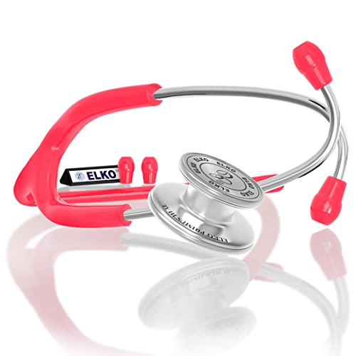 Image of ELKO EL-160 Primus III AL Aluminum Head Stethoscope For Doctors and Medical Students | Double Sided Chest Piece For Adult & Pediatric Patients | U-Shaped PVC Tubing | Soft Sealing Ear Knobs (Pink)
