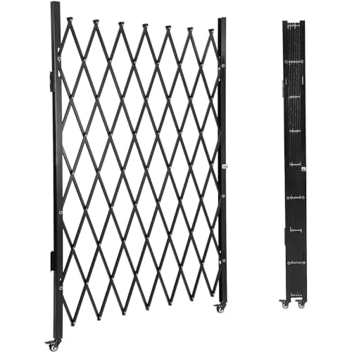 Single Folding Security Door, 61 in H x 71 in W Portable Flexible Expandable Fence Gate, Steel Accordion Security Gate with 360°Rolling Wheel - Ideal