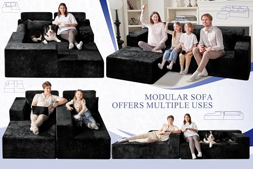 Image of HABUTWAY 105 inch L-Shape Modular Sectional Sofa Couch for Living Room,No Assembly Required,Modular Comfy Sofa with Deep Seat for Living Room Bedroom,Luxury Distressed Velvet(Left,Black)