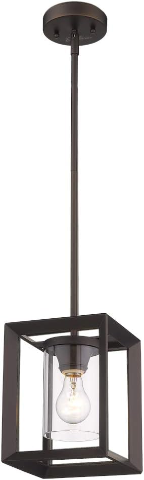Emliviar Modern Glass Pendant Light, Single Light Metal Wire Cage Hanging Pendant Light, Oil Rubbed Bronze with Clear Glass Shade and 42" Rod, 2083M1L ORB