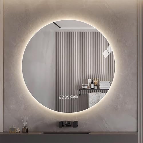 Specchio rotondo da bagno retroilluminato a LED, dimmerabile, anti-appannamento, specchio per trucco senza cornice, con 3 temperature di colore, 110 x 110 cm