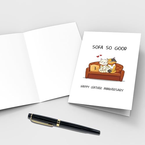 Qiliji-Funny-Cats-3rd-Anniversary-Card-Happy-Leather-Anniversary-Pun-Card-for-Husband-Wife-Cute-Third-Wedding-Anniversary-Card-for-Men-Women-3-Years-Anniversary-Card-Gift-for-Couple