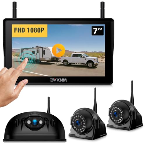 DVKNM Wireless RV Backup Camera System for Furrion Pre-Wired RVs Truck Trailer, FHD 1080P 7" Touchscreen IPS Monitor with 1 Rear & 2 Side View Cameras, Loop Recording Night Vision Plug & Play F7-3