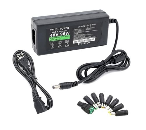 DIGISHUO DC 48V 2A 48W Power Supply Adapter Transformer Switch AC 110V/240V to DC 48V 2A Switching Converter LED Driver for LED Strip Light CCTV Camera Security System