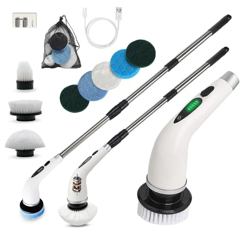 Spurno Electric Scrubbing Brush For Cleaning With 8 Replaceable Brush Heads with rod, Electric Cleaning Brush Scrubber 500 RPM, Power Spin Scrubber Shower, Floor scrubbing, Electric Spin Scrubber UK
