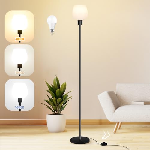 Floor Lamp for Living Room with 3 Color Temperatures, Standing Lamp with White Opal Glass Lampshade, Modern Tall Lamp with Foot Switch, Pole Lamp for Office Bedroom Dining Room, 9W LED Bulb Included