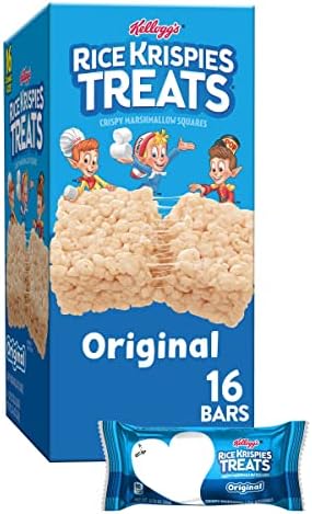 Rice Krispies Treats Crispy Marshmallow Squares, Kids Snacks, Snack Bars, Original, 12.4oz Box (16 Bars)