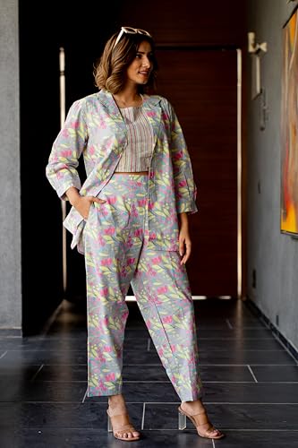Image of MIRCHI FASHION Pure Cotton Kurta with Shrug Set | 3 Piece Cordset with Jacket & Pant | Ethnic Work Wear & Travel Wear Co-ord Set