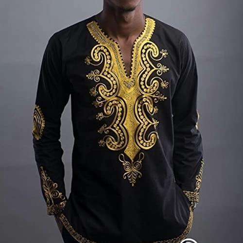 T-shirt estampada característica étnica estilo Tu africano masculino (Color : White, Size : XX-Large