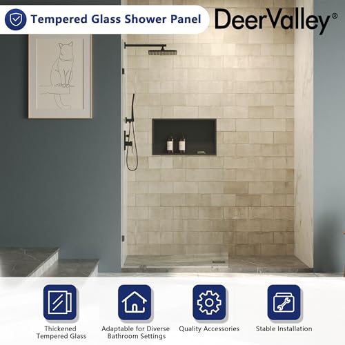 Image of DeerValley 36 inchx78 inch Frameless Shower Glass Panel, 3 /8'' (10mm) Fixed Glass Shower Panel, Tempered Glass Door, Bathroom Shower Screen with Hardware (Silver)