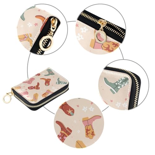 RFID Credit Card Holder Western Cowboy Boots Leather With Zipper Card Case Wallet for Women Girls3