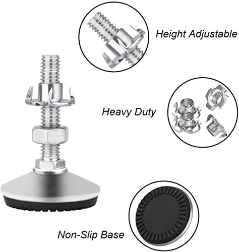 Drenky Stellfüße Höhenverstellbar, M10 x 50mm Möbelfüße Verstellbar 4 Stück Schraubfüße mit Einschlagmuttern und Geräuscharme rutschfeste Kunststoffbasis