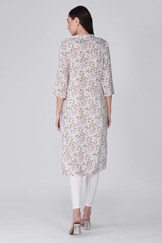 Sunehla Deal Printed Rayon A-Line Kurti for Women | Collar Neck | 3/4 Sleeve Indian Casual Wear (White, Medium) — view 6