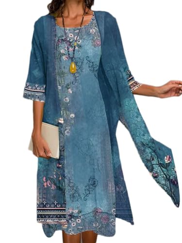 Vestido largo con estampado floral y cárdigan para eventos festivos de verano y otoño
