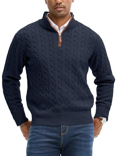 JEMLDL Men's Quarter Zip Pullover Sweaters Cable...