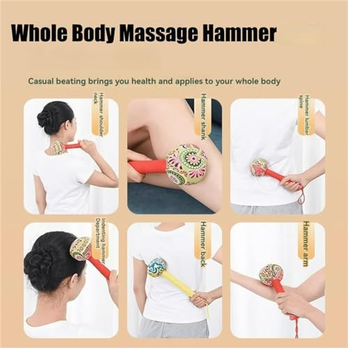 SMAPWRH Manual Body Lymphatic Massage Hammer, Lymphatic Hammer, Manual Massage Hammer for Body with Massage Tool, Long Size Massage Hammer (31cm/12.2in,Pink)