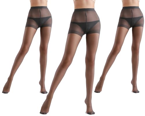 Image of HA WA 3 Pairs Women 20D Sheer Tights Control Top Pantyhose Reinforced Toe