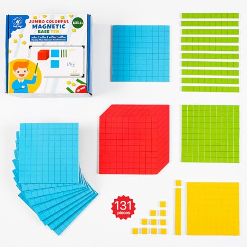 Simply magic 131 PCS Jumbo Magnetic Base Ten Blocks for Math Place Value Blocks Magnetic Base 10 Blocks Set for Teachers Math Blocks for Counting Counting Blocks Magnetic Math Manipulatives K-3