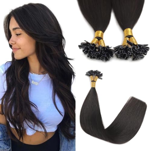 Sindrra U Tip Hair Extensions Real Human Hair 50g 20inch Natural Black Pre Bonded Hair Extensions Real human hair Nail U Tip Hair Extensions #1B 20inch