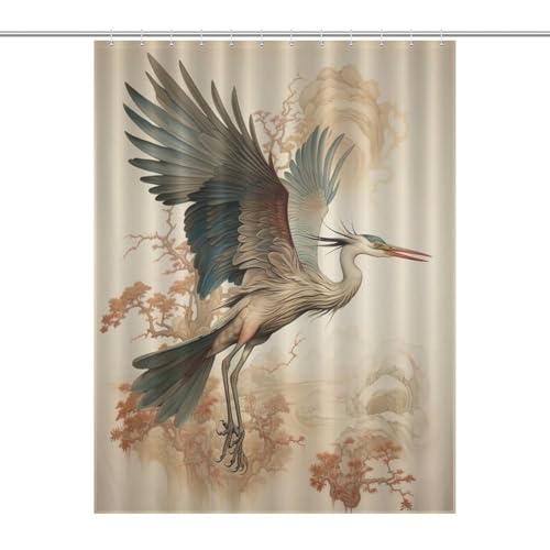 Rideau de douche tissu grue imperméable polyester 140x183cm