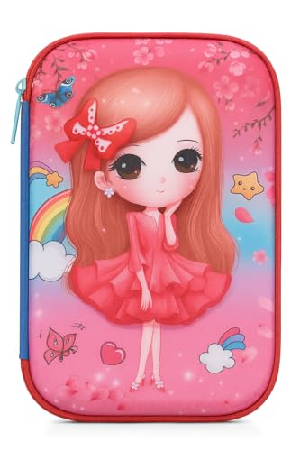 Estojo Infantil 3D em EVA Unissex com 3 Compartimentos – Estojo Escolar Grande para Lápis, Canetas e Acessórios | Porta-Canetas Fofo Resistente, Volta às Aulas (Menina Rosa)